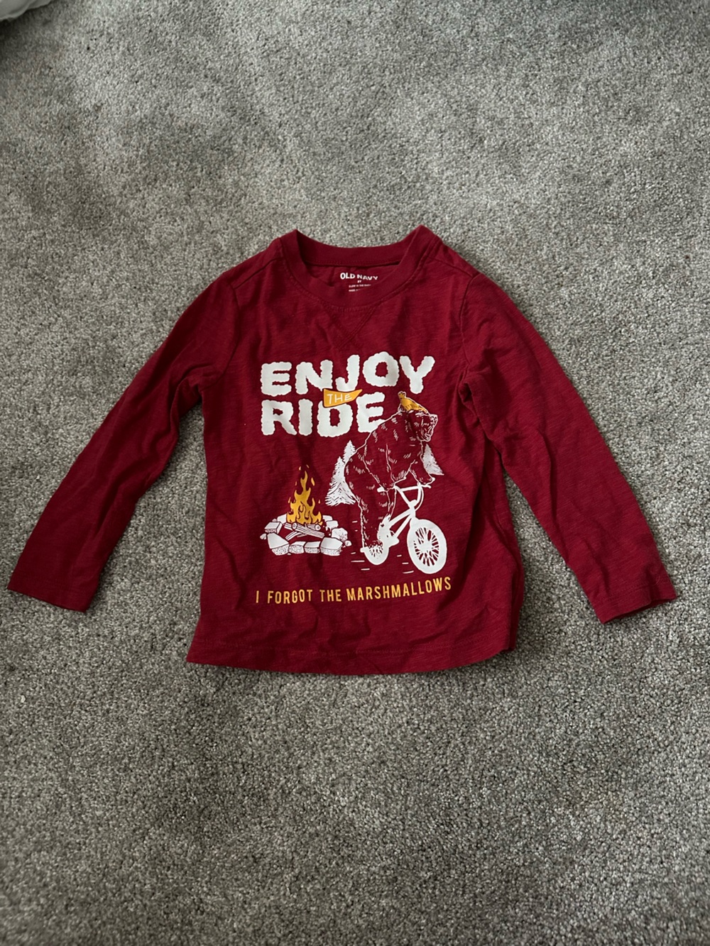 Old Navy Burgundy Long-Sleeve Graphic Tee - 'Enjoy the Ride'